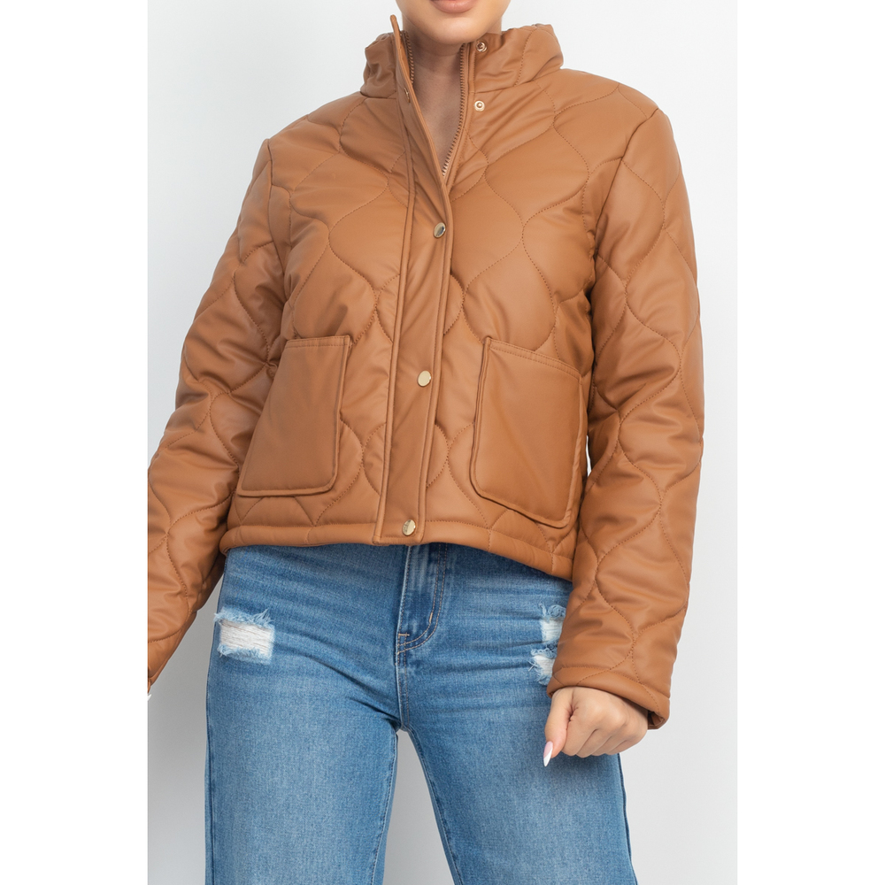 Mock Neck Quilted Jacket - Picture 4 of 8